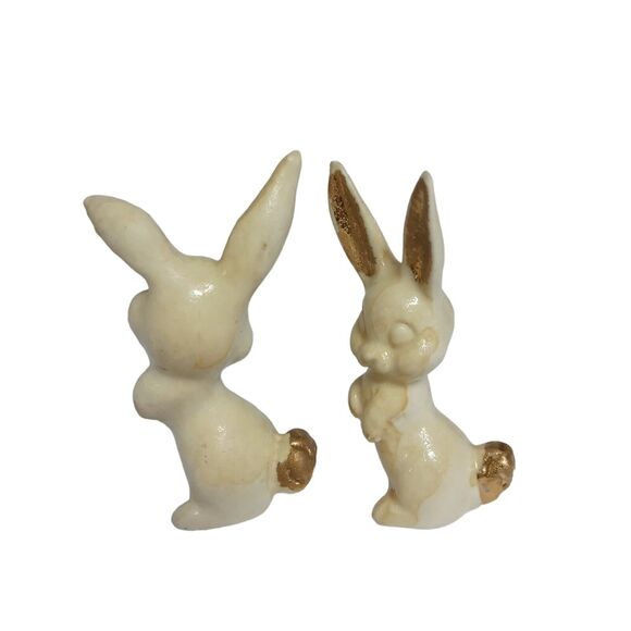 Decorative Easter Rabbits Bunny Figurines White Ivory Gold Bisque 80's RARE VTG - Picture 6 of 16